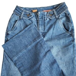 Anthropologie Pilcro High Rise Wide Leg Flare Jeans 26 Blue Side Belt Y2K